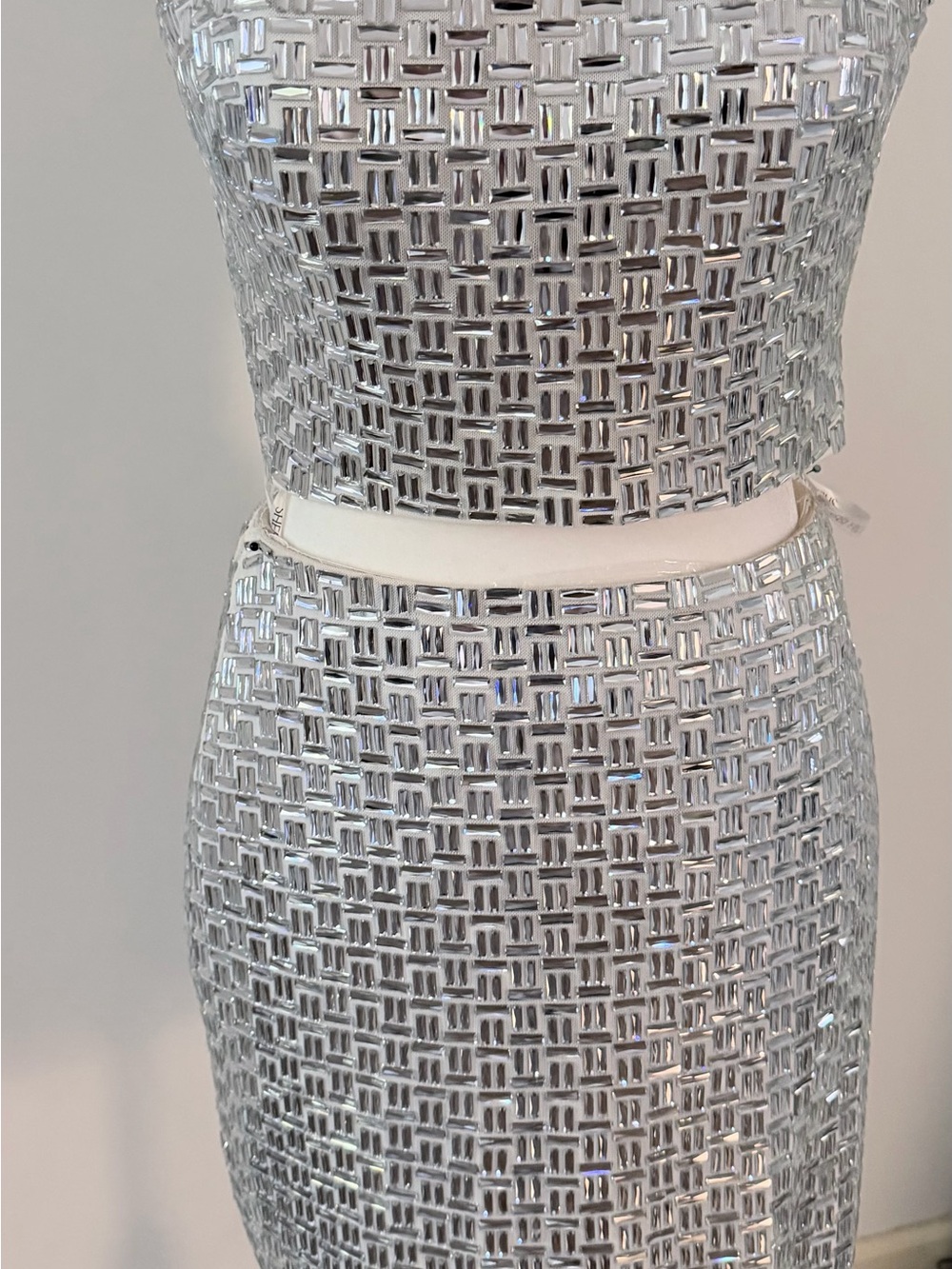 Sherri Hill White and Silver Sequin top and skirt